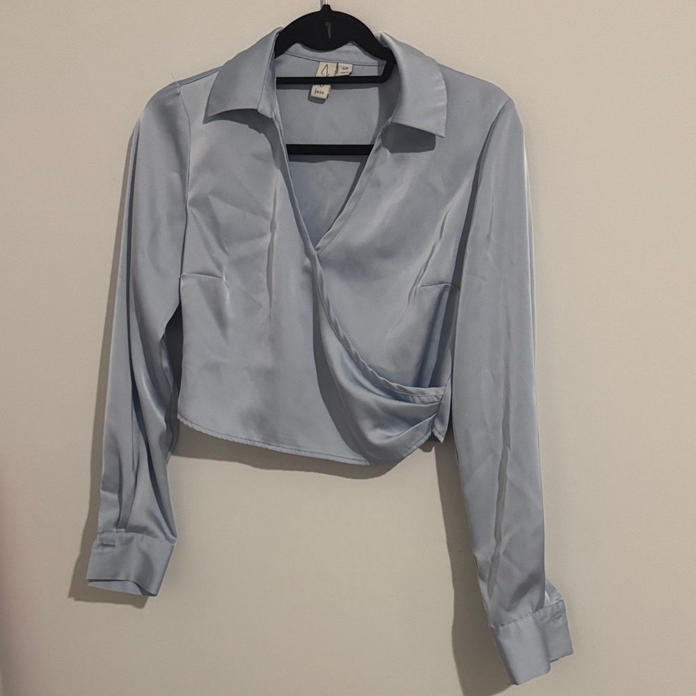 Joie Light Blue Satin Wrap Blouse